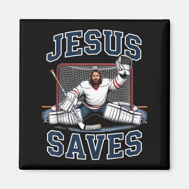 Jesus Saves Hockey Player Team God Hockey Lovers H Magnet (Vorne)