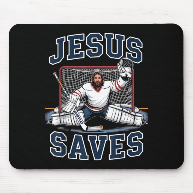 Jesus Saves Hockey Player Team God Hockey Lovers H Mousepad (Vorne)