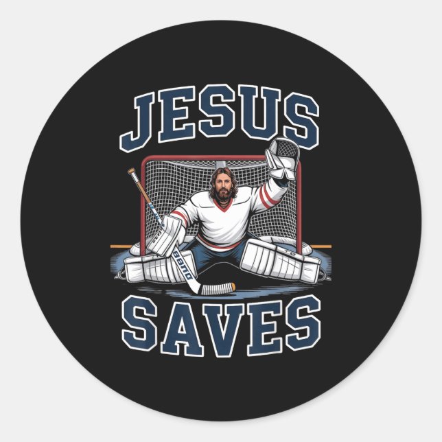 Jesus Saves Hockey Player Team God Hockey Lovers H Runder Aufkleber (Vorderseite)