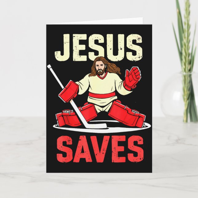 Jesus Saves Ice Hockey Goalie Player Christian Fun Karte (Vorderseite)