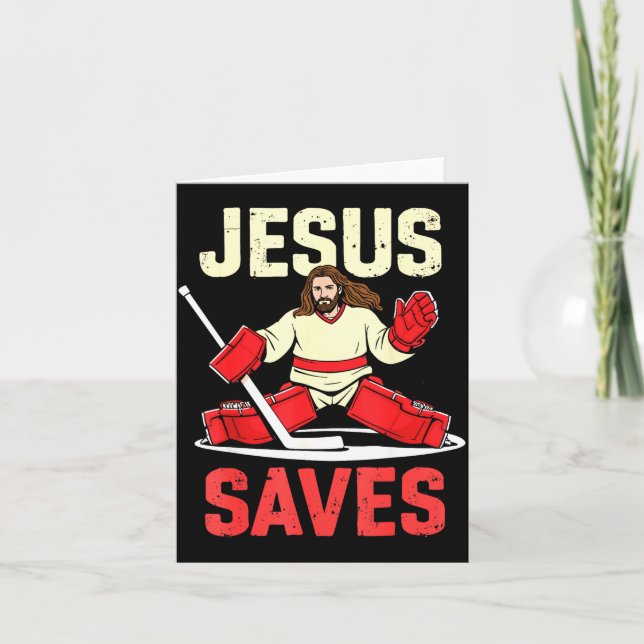 Jesus Saves Ice Hockey Goalie Player Christian Fun Karte (Vorderseite)