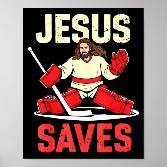 Jesus Saves Ice Hockey Goalie Player Christian Fun Poster (Vorne)