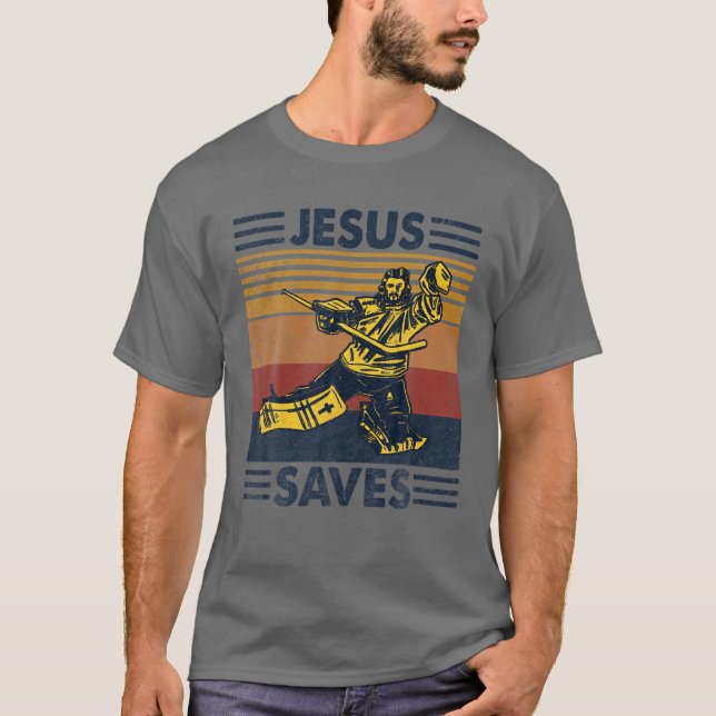 Jesus Saves Ice Hockey Goalie Sport Religious Chri T-Shirt (Vorderseite)
