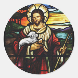 Jesus-Schäfer mit seinen Schafen Runder Aufkleber