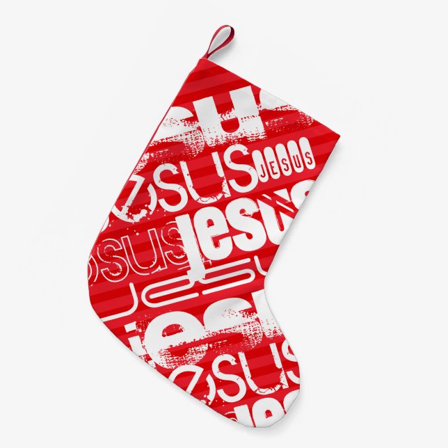 Jesus; Scharlachrote Streifen Kleiner Weihnachtsstrumpf (Vorderansicht (hängend))