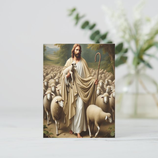 Jesus scheffend Lämmer in der Stille Postkarte (Stehend Vorderseite)