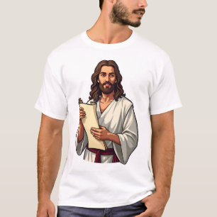 Jesus-Schriftrolle Schrift Vintage-Gravur-T-Shirt  T-Shirt