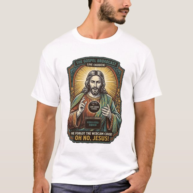 Jesus Schwarzer Bildschirm Vergessene Webcam-Abdec T-Shirt (Vorderseite)