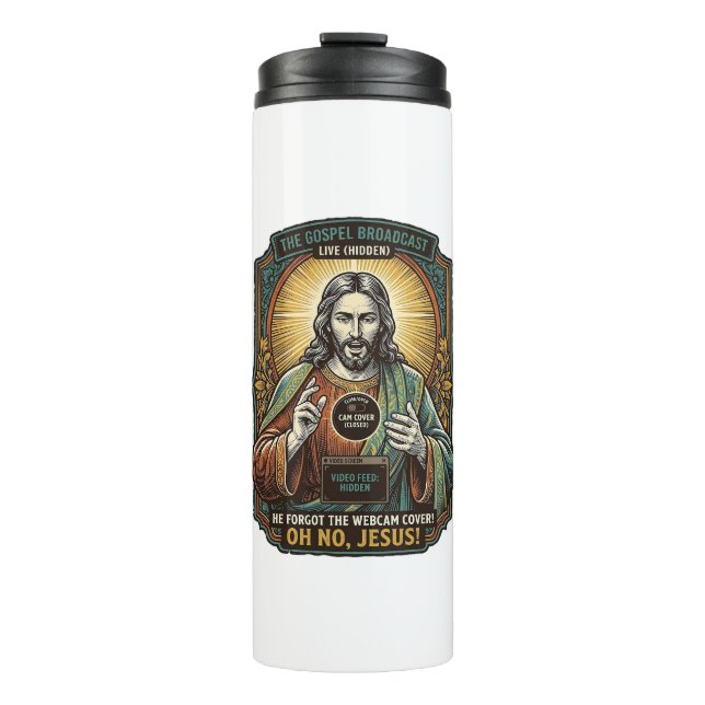 Jesus Schwarzer Bildschirm Vergessene Webcam-Abdec Thermosbecher (Vorderseite)