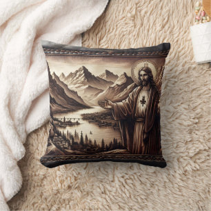 Jesus segne eine Berglandschaft Kissen