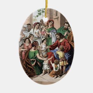Jesus segnet kleine Kinder Malerei Weihnachtsbauma Keramikornament