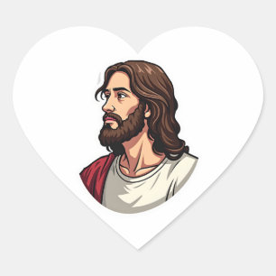 Jesus Seitenprofil Vintage Gravur T-Shirt 2 Herz-Aufkleber