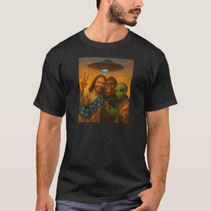 Jesus Selfie mit Alien Bigfoot Lustiges Patriotisc T-Shirt