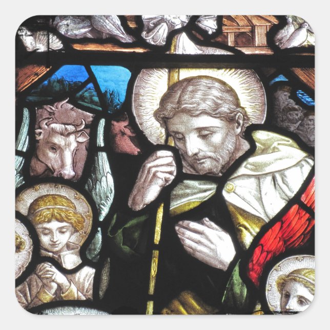 Jesus Shepherd Feste Glaskunst Quadratischer Aufkleber (Vorderseite)