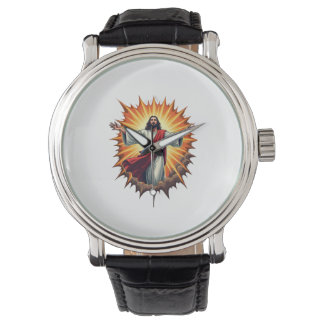 Jesus-Sieg-Burst-Vintage-Stickerei-Shirt Armbanduhr