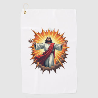 Jesus-Sieg-Burst-Vintage-Stickerei-Shirt Golfhandtuch