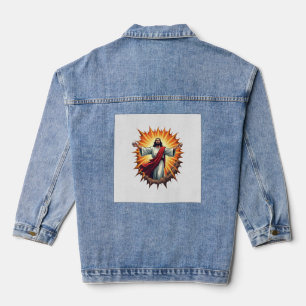 Jesus-Sieg-Burst-Vintage-Stickerei-Shirt Jeansjacke