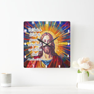 Jesus: Sieg, festes Glas Quadratische Wanduhr