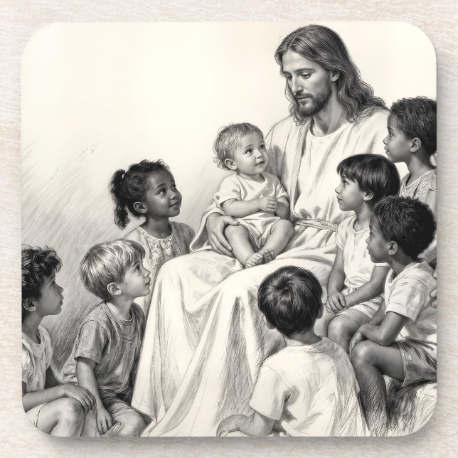 Jesus sitzt mit Kindern Getränkeuntersetzer (Vorderseite)