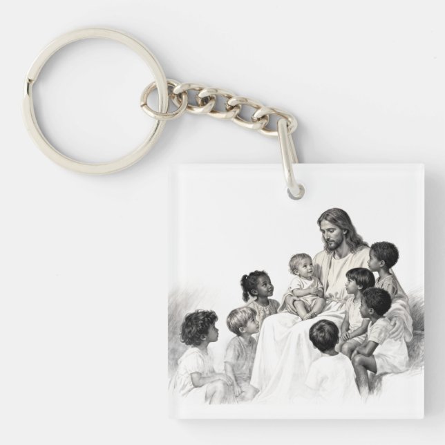 Jesus sitzt mit Kindern Schlüsselanhänger (Vorderseite)