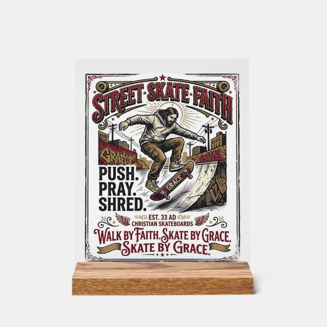 Jesus Skate Longboard Shirt Christlich Acrylschild (Vorderseite)