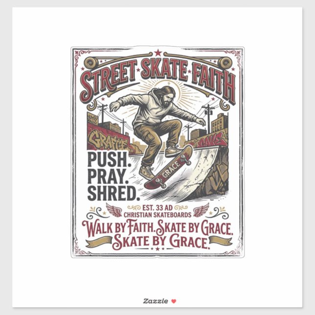 Jesus Skate Longboard Shirt Christlich Aufkleber (Blatt)