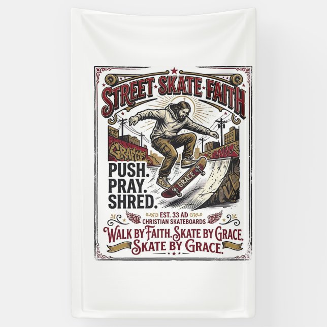 Jesus Skate Longboard Shirt Christlich Banner (Vertikal)
