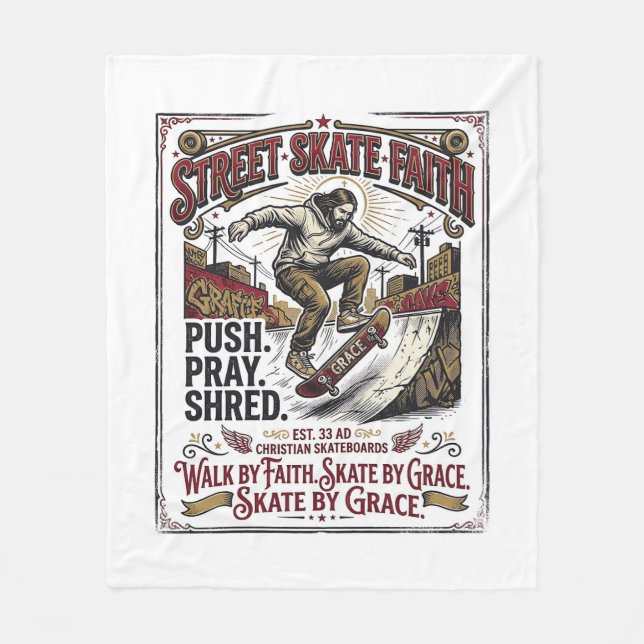 Jesus Skate Longboard Shirt Christlich Fleecedecke (Vorderseite)