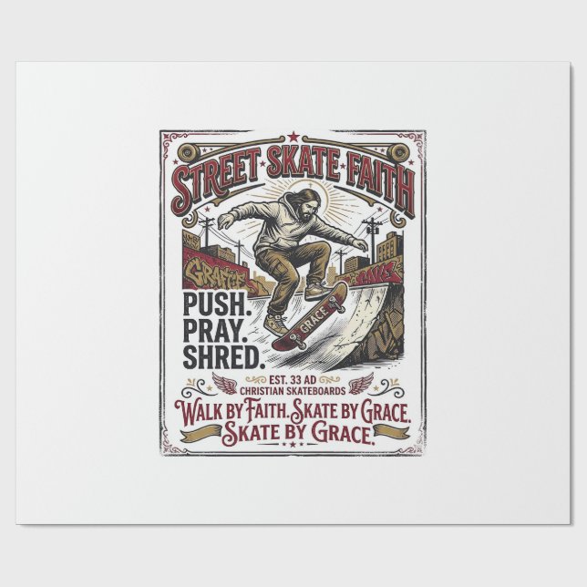 Jesus Skate Longboard Shirt Christlich Geschenkpapier (Flach)