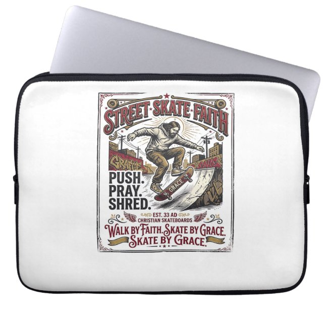 Jesus Skate Longboard Shirt Christlich Laptopschutzhülle (Vorderseite)