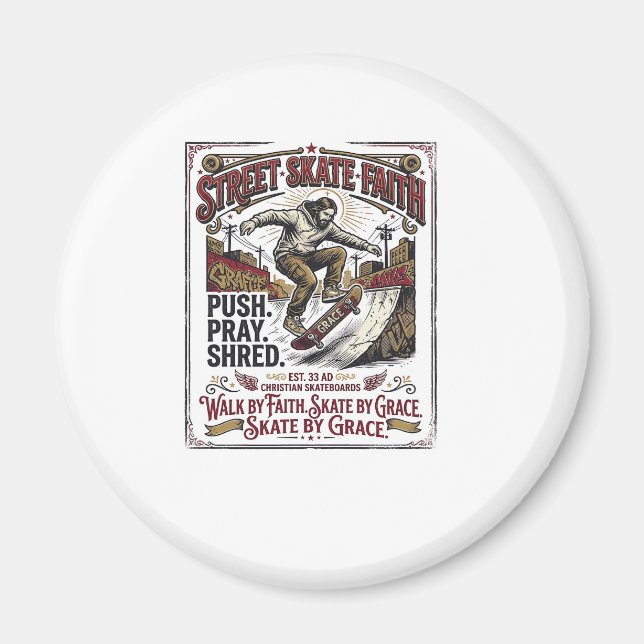 Jesus Skate Longboard Shirt Christlich Magnet (Vorne)
