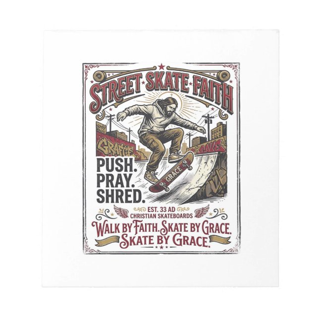 Jesus Skate Longboard Shirt Christlich Notizblock (Vorderseite)