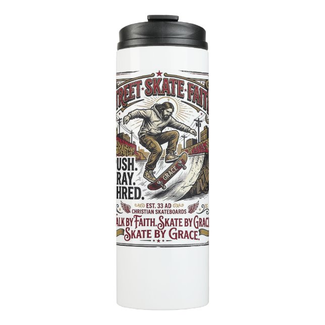 Jesus Skate Longboard Shirt Christlich Thermosbecher (Vorderseite)