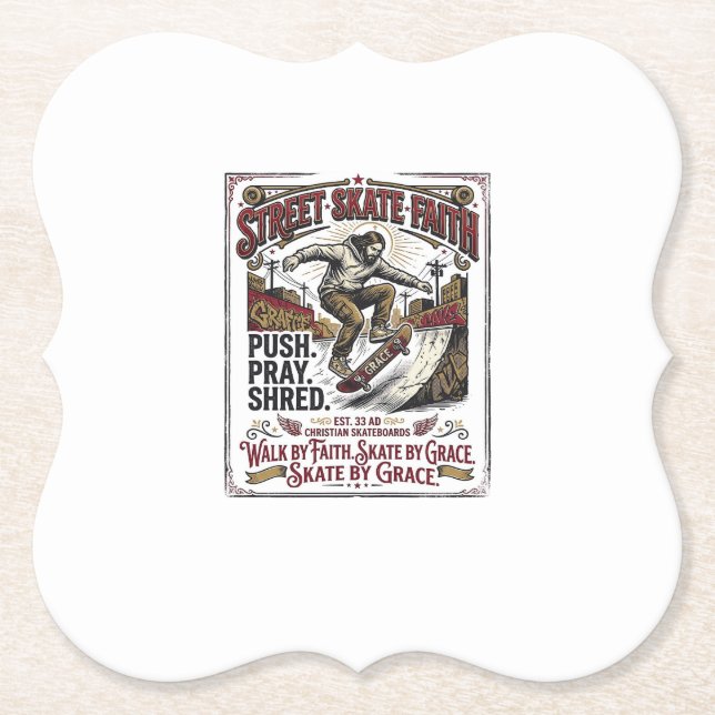 Jesus Skate Longboard Shirt Christlich Untersetzer (Vorderseite)