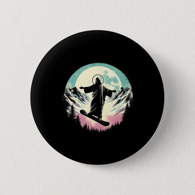 Jesus Snowboarden - Funny Christlich Religious Sno Button (Vorderseite)