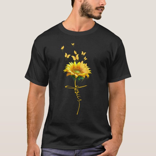 Jesus Sonnenblume Spiritueller Christlicher Glaube T-Shirt (Vorderseite)