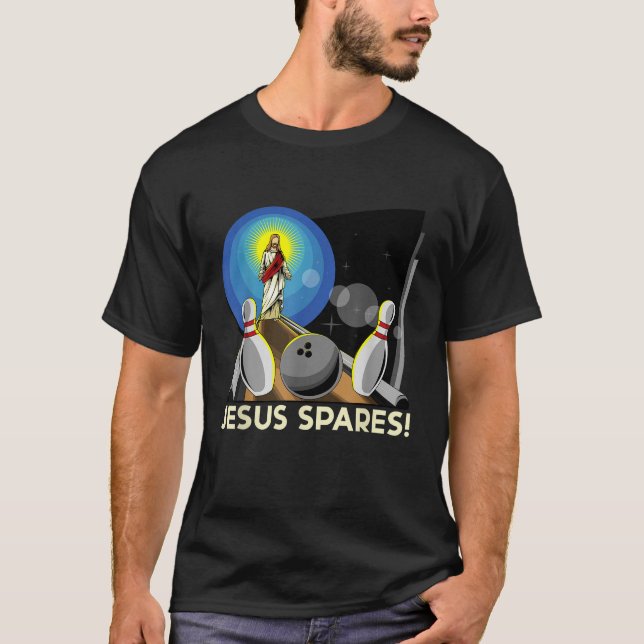 Jesus Spares Funny Christlicher Bowling Puff T-Shirt (Vorderseite)