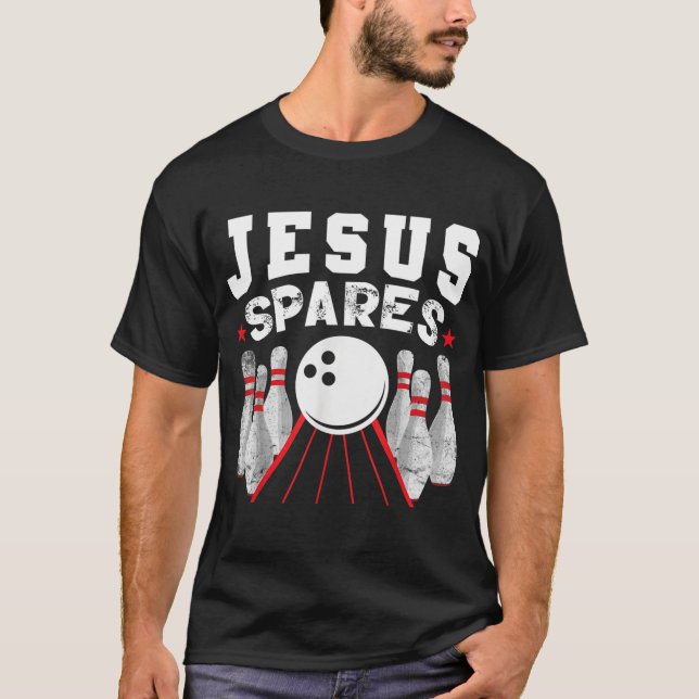Jesus Spares Funny Christlicher Bowling T-Shirt (Vorderseite)