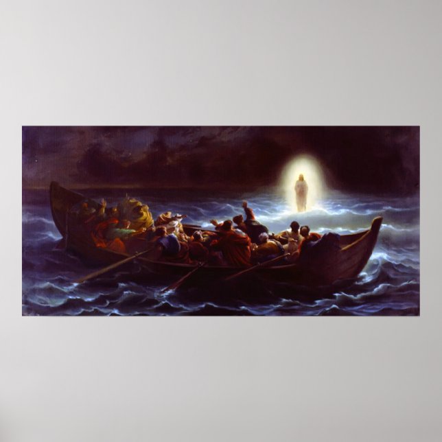Jesus Spaziergang auf dem Wasser, Amedee Varin Poster (Vorne)