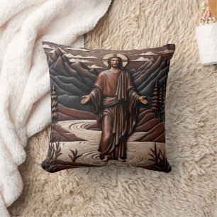 Jesus Spaziergang auf dem Wasser umgeben von Berge Kissen