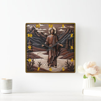 Jesus Spaziergang auf dem Wasser umgeben von Berge Quadratische Wanduhr