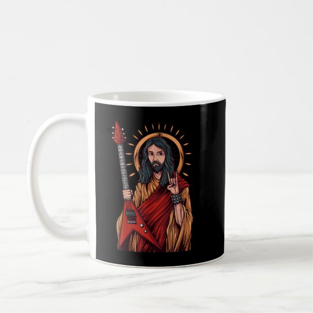 Jesus spielt Gitarre aus Schwermetall Kaffeetasse (Links)