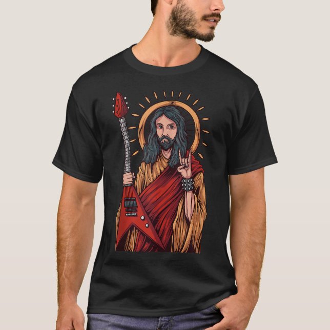 Jesus spielt Gitarre aus Schwermetall T-Shirt (Vorderseite)