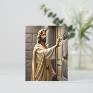 Jesus Stehend bei gewitterter Tür Postkarte