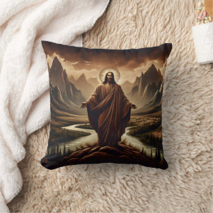 Jesus Stehend in den majestätischen Bergen der Däm Kissen