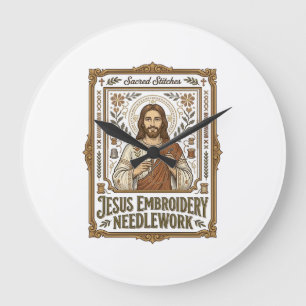 Jesus Stickerei Nadelarbeit Jesus Stickerei Nadel Große Wanduhr