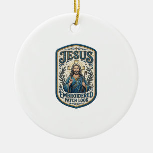 Jesus Stickpatch Look Jesus Stickpatch Keramik Ornament