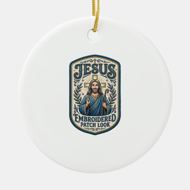 Jesus Stickpatch Look Jesus Stickpatch Keramik Ornament (Vorne)