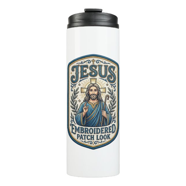 Jesus Stickpatch sieht Jesus besticktes Patch Thermosbecher (Vorderseite)