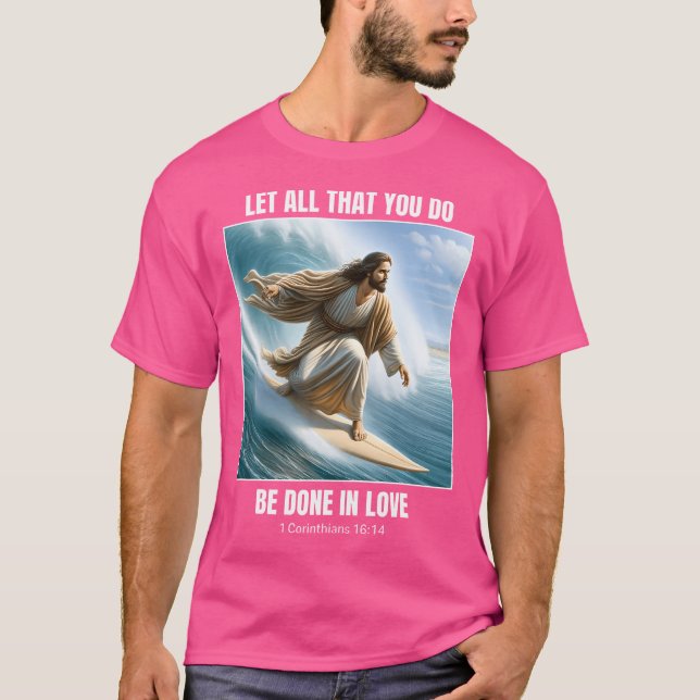 Jesus Surfing - Christliches Surfdesign 1 Korinth T-Shirt (Vorderseite)